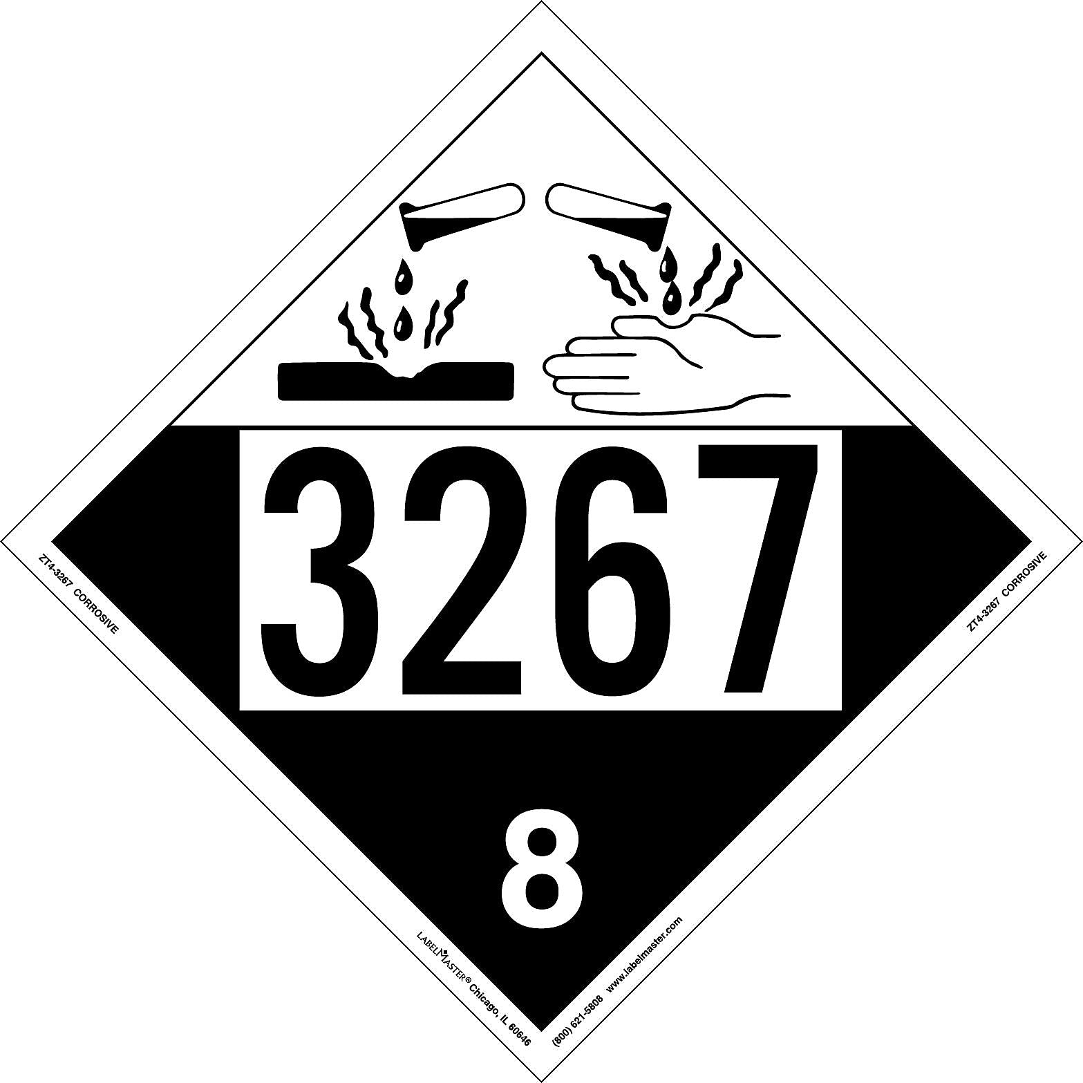 Labelmaster® Corrosive Placard, UN 3267, Tag Board, 10.75" x 10.75", 25/Pack (ZT4-3267)