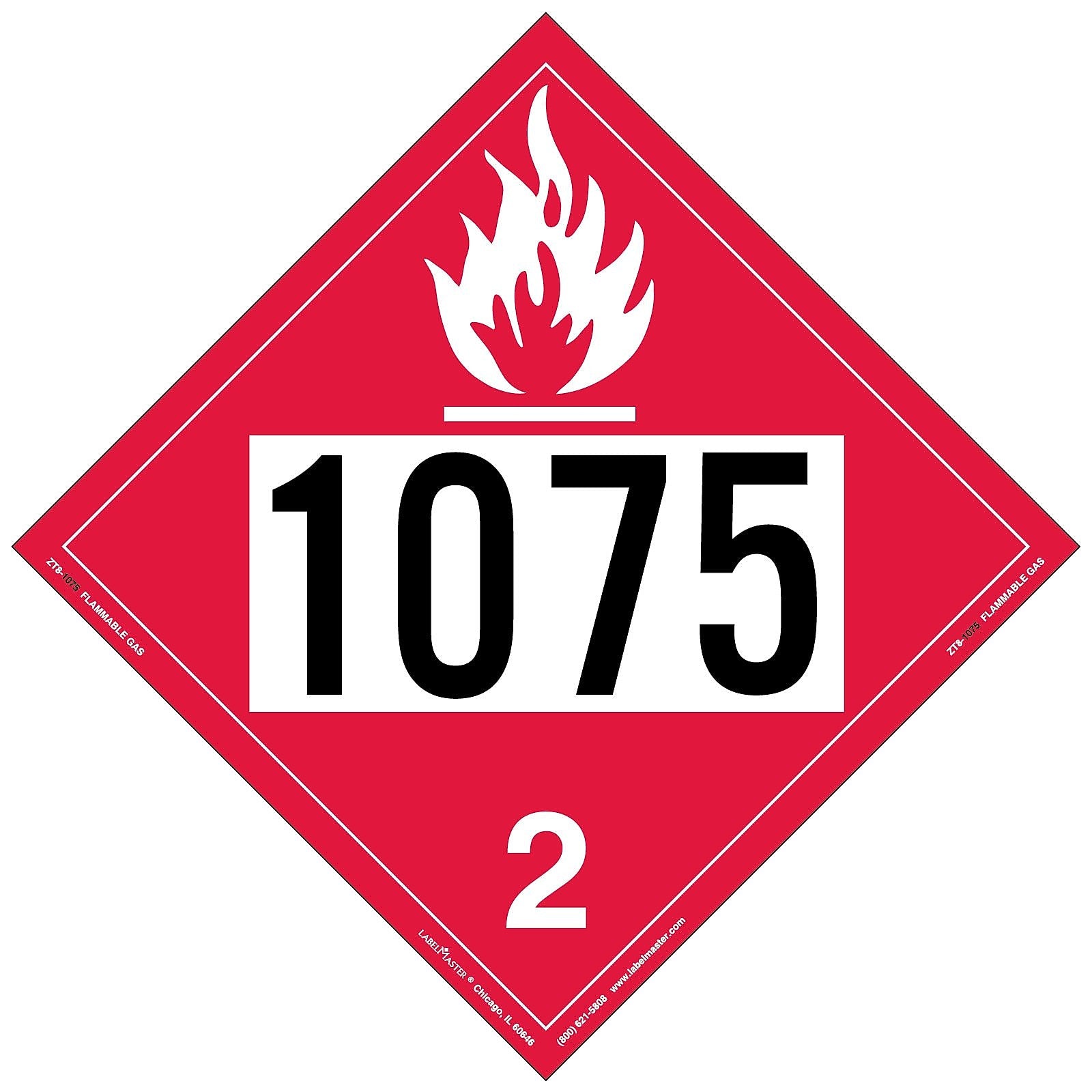 Labelmaster® Flammable Gas Placard, UN 1075, Tag Board, 10.75" x 10.75", 25/Pack (ZT8-1075)