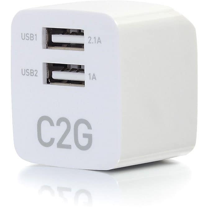 C2G 2, Port USB Wall Charger, AC to USB Adapter, 5V 2.1A Output