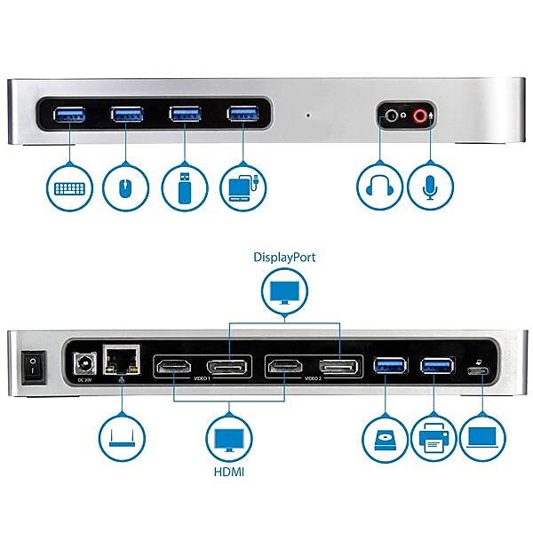 StarTech® USB 3.0 Laptop Docking Station, USB-C to Dual HDMI/DisplayPort, 6 USB Ports (DK30A2DH)