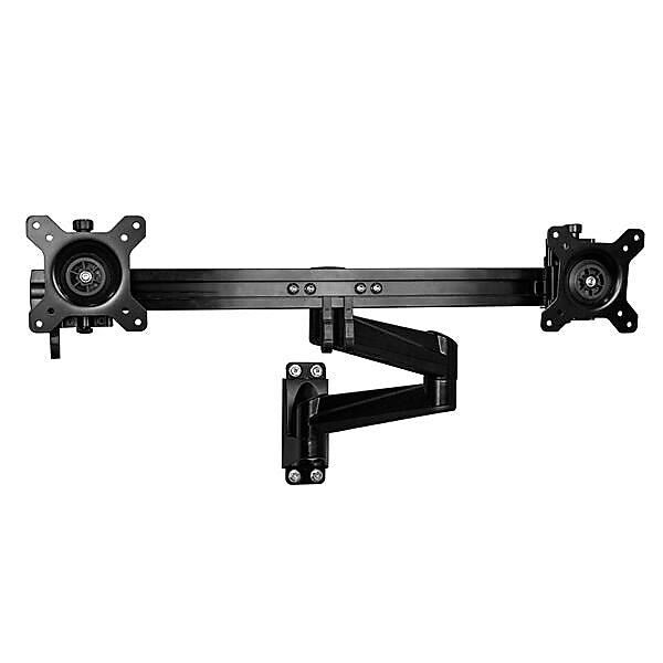 StarTech Wall Mount Dual Monitor Arm, Steel Adjustable, Up to 24", Black (ARMDUALWALL)