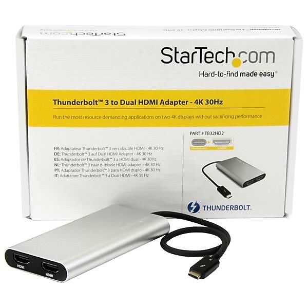 StarTech TB32HD24K60 Thunderbolt 3 to Dual HDMI Adapter, USB C Adapter