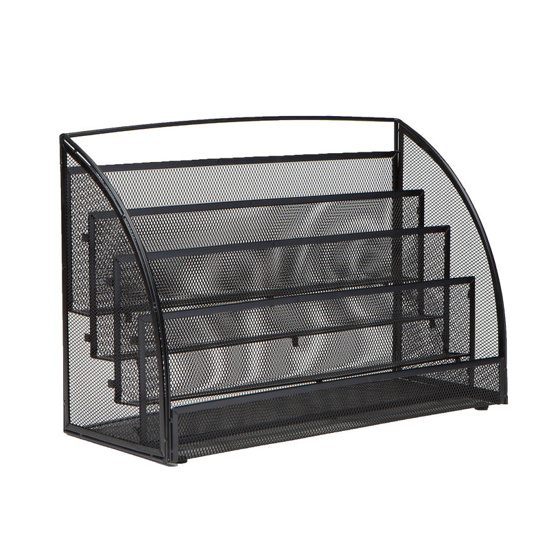 Mind Reader 4-Compartment Metal Mesh Magazine Rack, Black (MAGRACKSM-BLK)