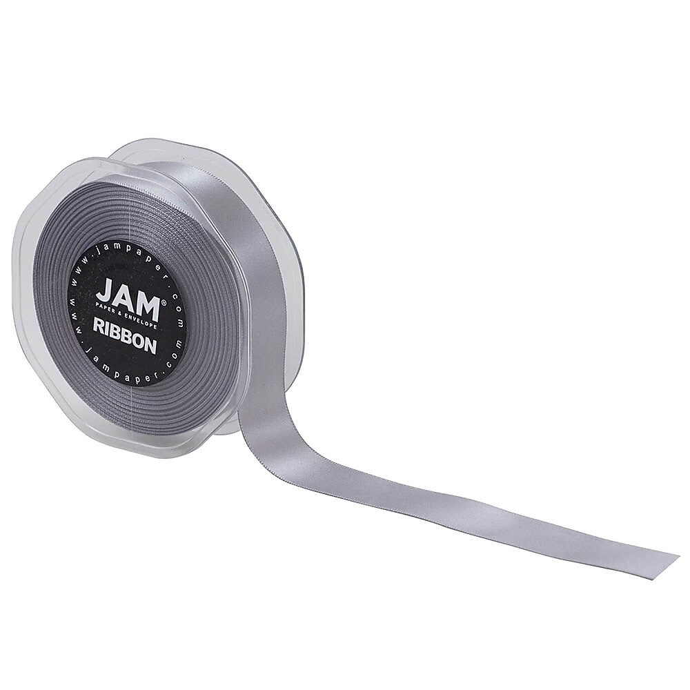 JAM Paper Double Faced Satin Ribbon, Silver (807SASI25)