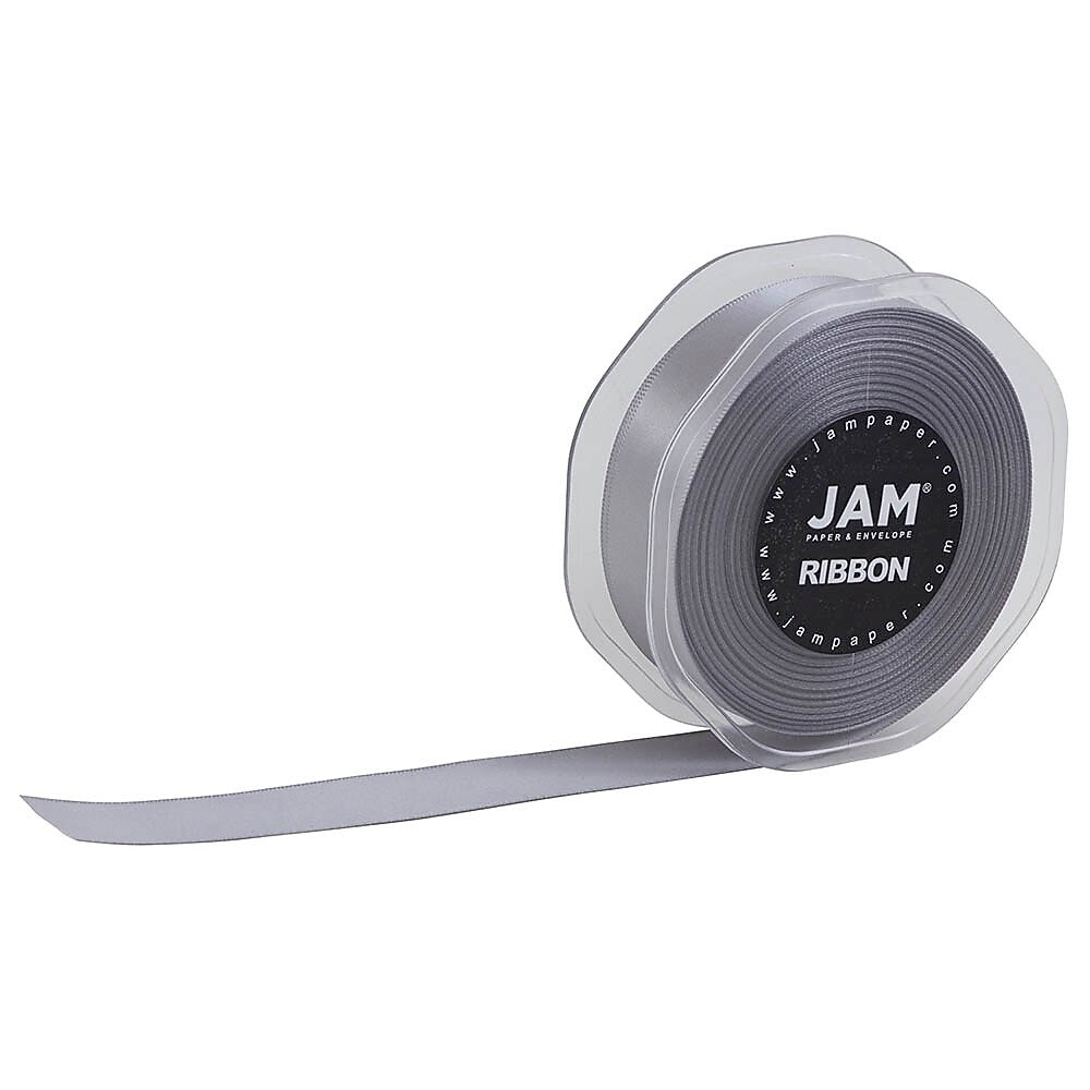 JAM Paper Double Faced Satin Ribbon, Silver (807SASI25)