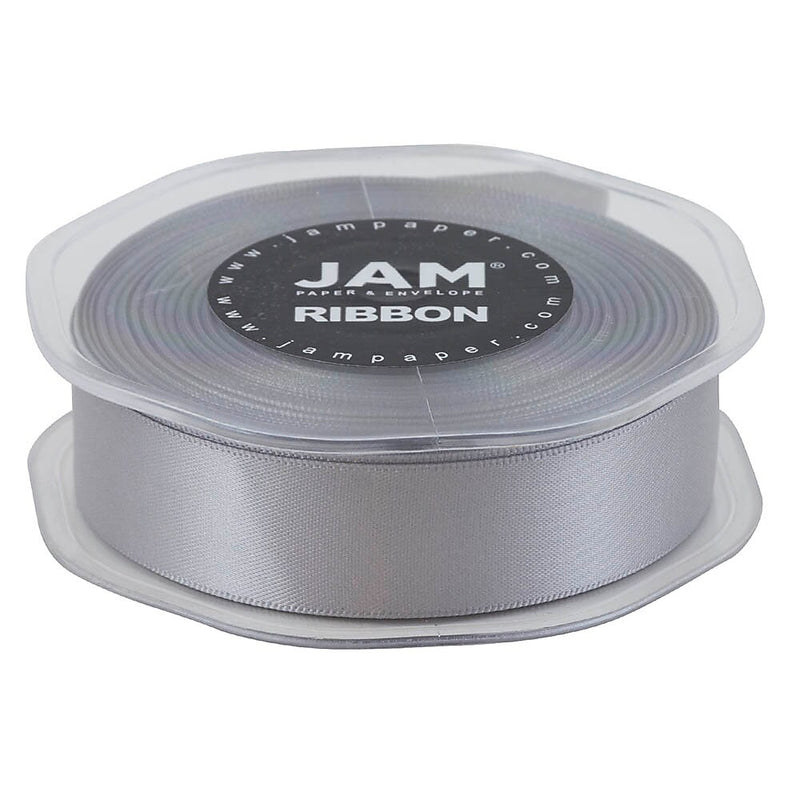 JAM Paper Double Faced Satin Ribbon, Silver (807SASI25)