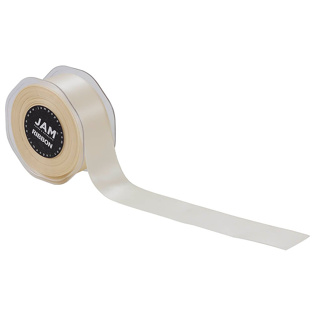JAM Paper Double Faced Satin Ribbon, Ivory (808SAIV25)