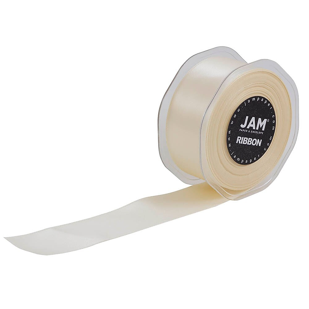 JAM Paper Double Faced Satin Ribbon, Ivory (808SAIV25)