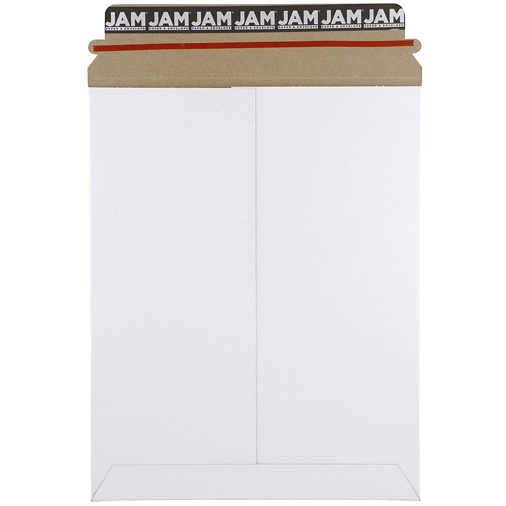 JAM Paper® Stay-Flat Photo Mailer Stiff Envelopes with Self-Adhesive Closure, 9 x 11.5, White, 6 Rigid Mailers/Pack (2PSWB)