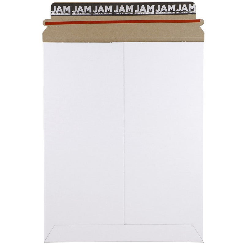 JAM Paper® Stay-Flat Photo Mailer Stiff Envelopes with Self-Adhesive Closure, 9 x 11.5, White, 6 Rigid Mailers/Pack (2PSWB)