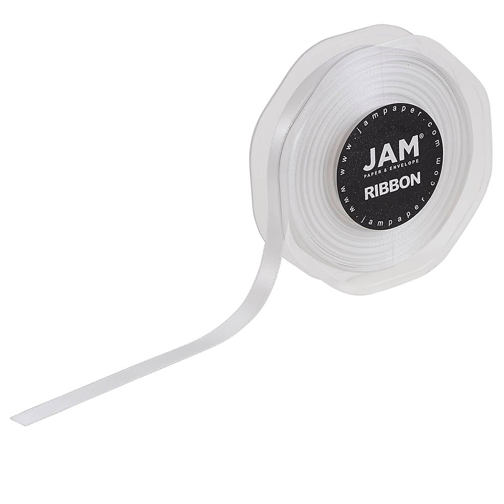 JAM Paper Double Faced Satin Ribbon, White (803SAWH25)