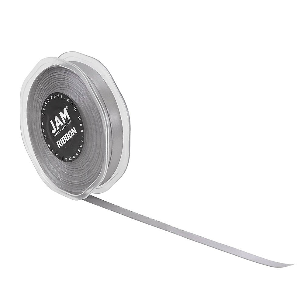 JAM Paper Double Faced Satin Ribbon, Silver (803SASI25)