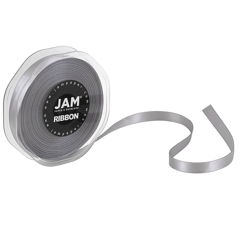 JAM Paper Double Faced Satin Ribbon, Silver (803SASI25)