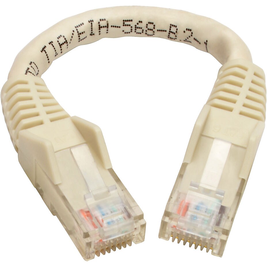 Tripp Lite Cat6 GbE Gigabit Ethernet Snagless Molded Patch Cable UTP White RJ45 M/M 6in 6" (N201-06N-WH)