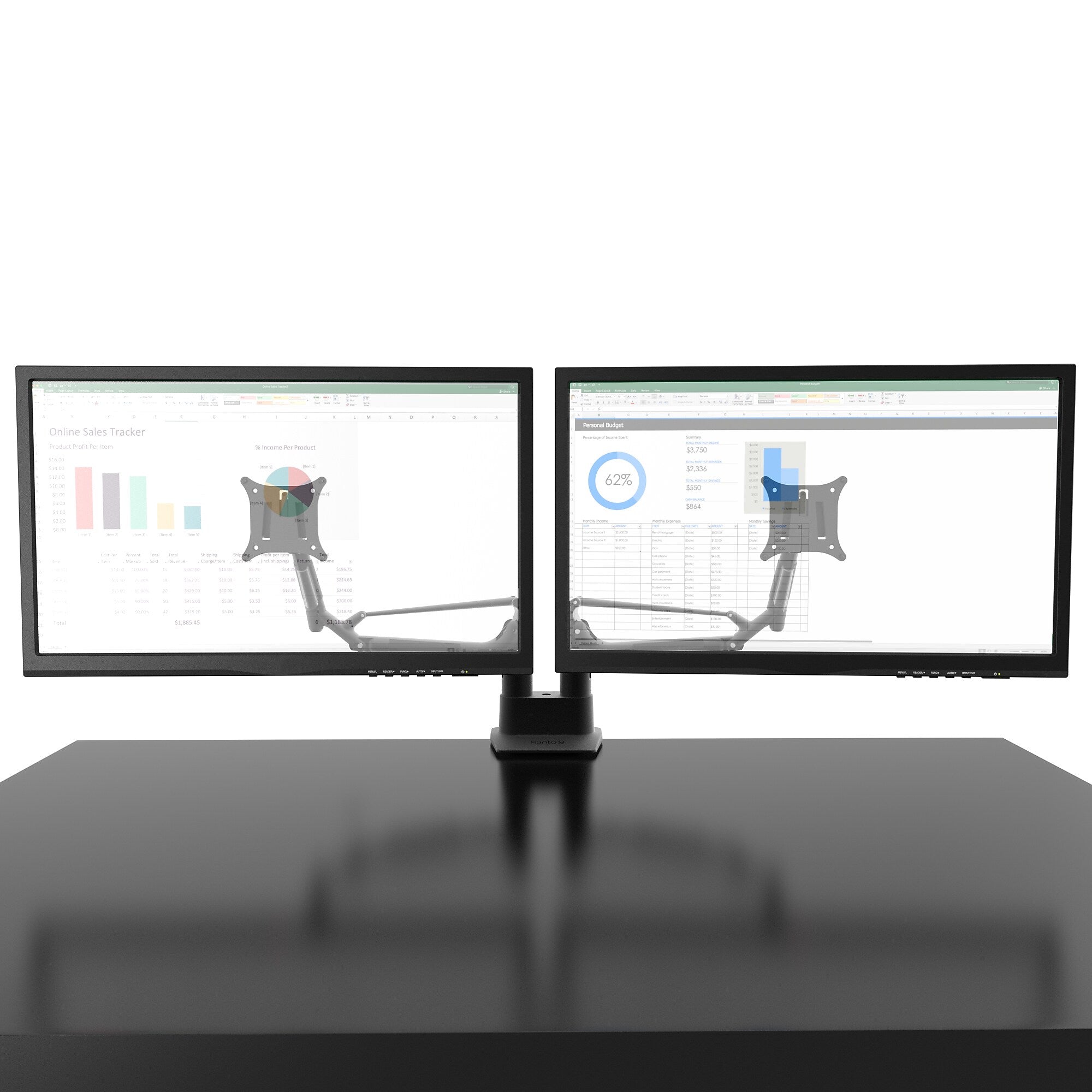 Kanto DMS2000 Adjustable Gas Shock Arm Dual-Monitor Desktop Mount for up to 32" Displays, Black
