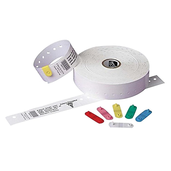 Zebra Z-Band QuickClip Direct Thermal Wristband,  11" x 1 3/16", White, 240 Bands/Roll, 4 Rolls/Case(10027730K)