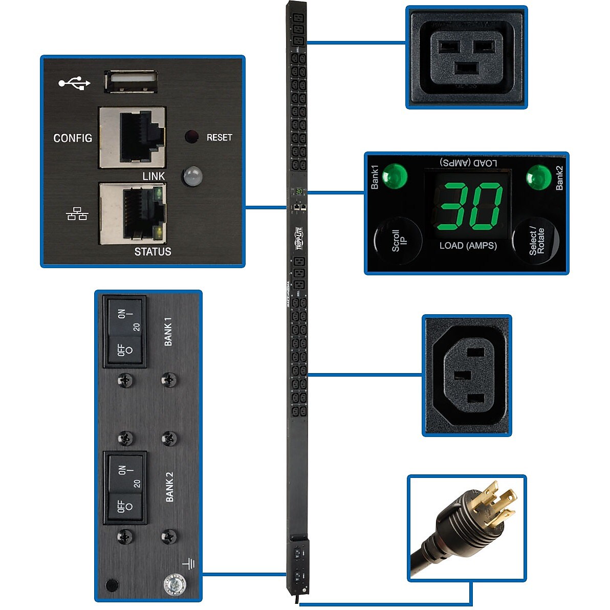 Tripp Lite Single-Phase 200/208/240 V Monitored Power Distribution Unit, 42-Outlet, Black (PDUMNV30HV2LX)