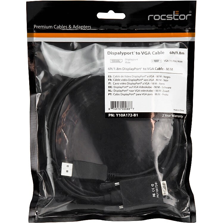 Rocstor DisplayPort/VGA Video Cable (Y10A172-B1)