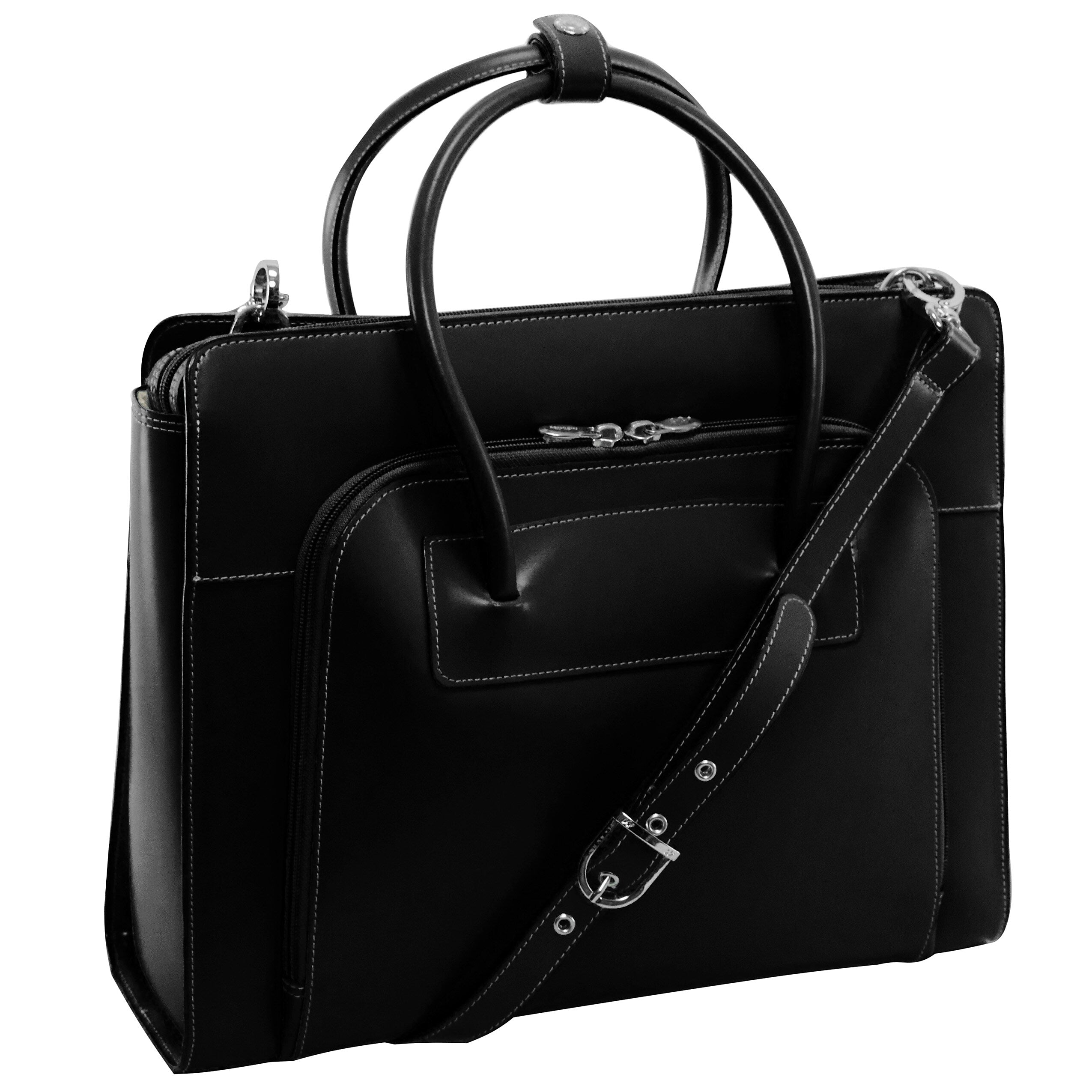 McKlein LAKE FOREST Leather Briefcase, Laptop Compatible, Black (94335)