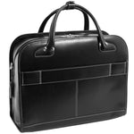 McKlein Lakewood Leather Briefcase, Laptop Compatible, Rolling, TSA Checkpoint Friendly, Black (96615)