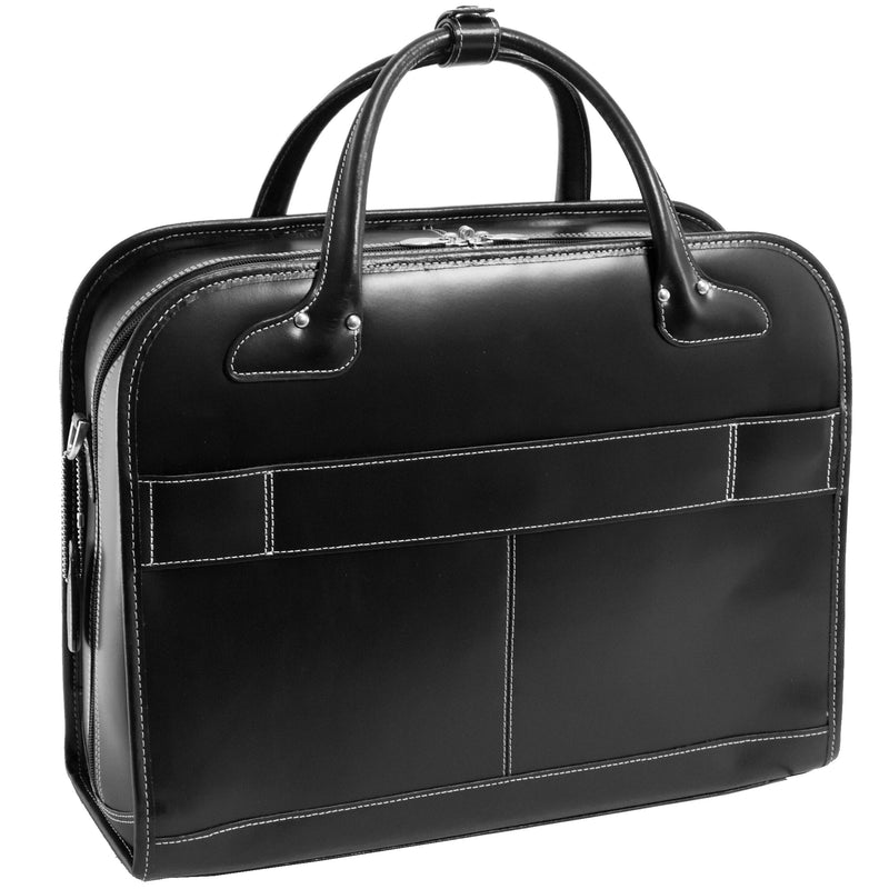 McKlein Lakewood Leather Briefcase, Laptop Compatible, Rolling, TSA Checkpoint Friendly, Black (96615)