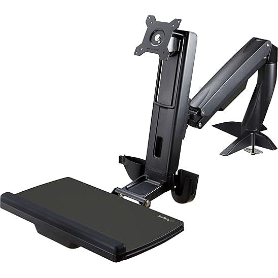 StarTech Sit Stand Monitor Arm,  Desk Mount, VESA Adjustable Mounting Kit, Up to 24", Black (ARMSTSCP1)