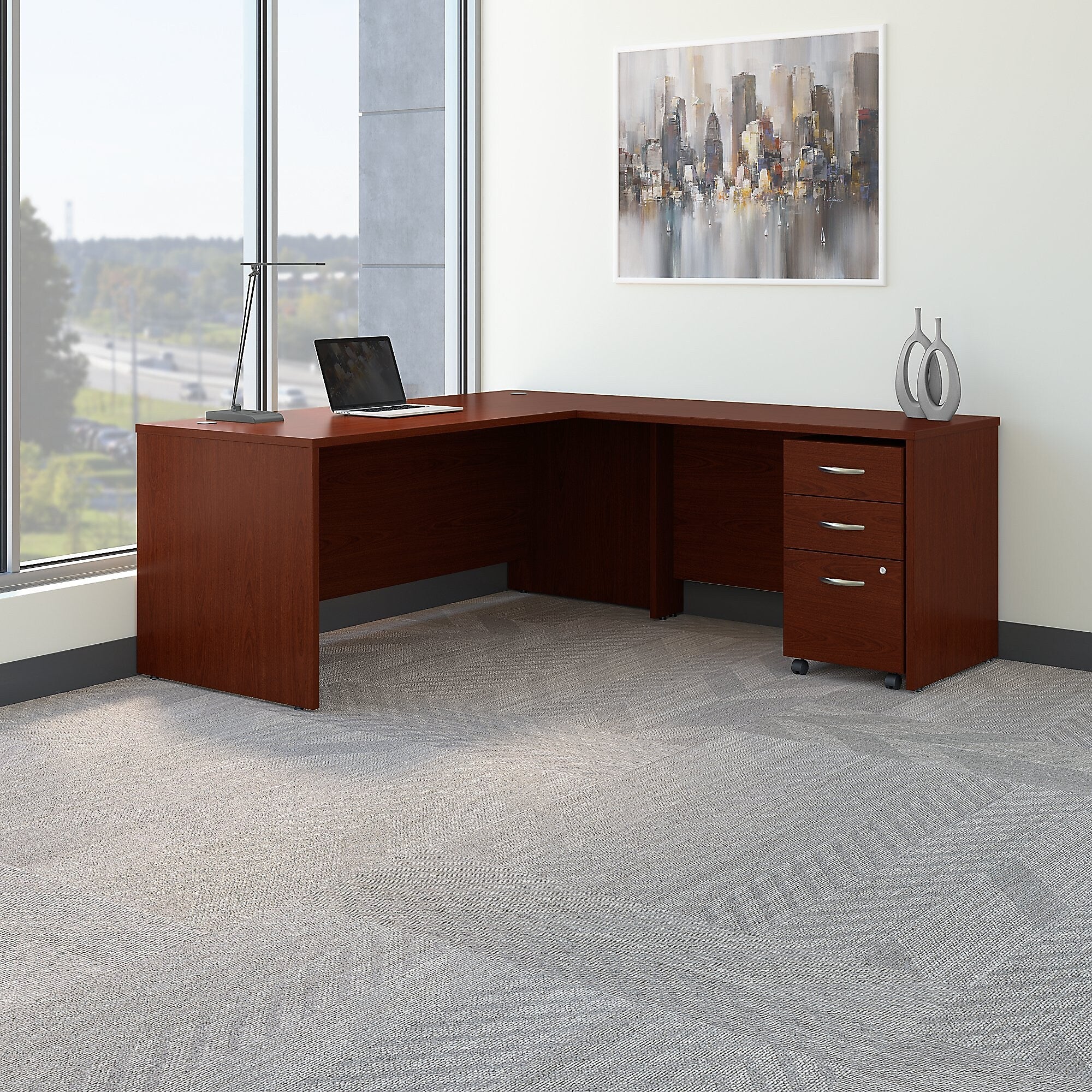 Bush Business Furniture Westfield 72W L Shaped Desk with 48W Return and Mobile File Cabinet, Mahogany (SRC001MASU)