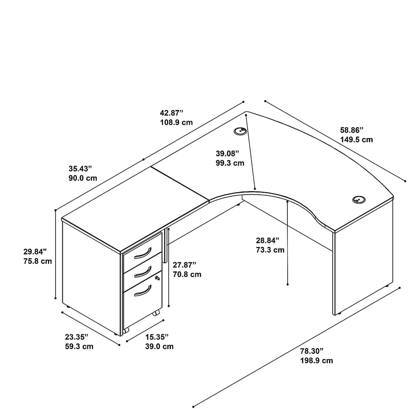 Bush Business Furniture Westfield Left Handed L Shaped Desk with Mobile File Cabinet, Mocha Cherry (SRC007MRLSU)
