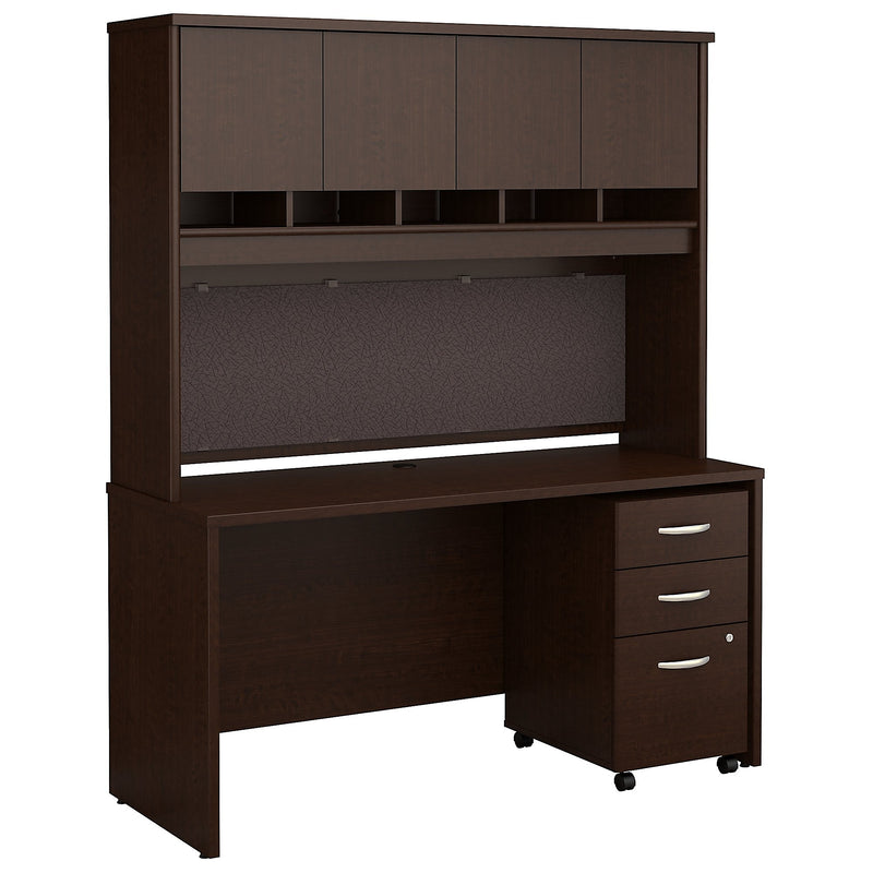 Bush Business Furniture Westfield 60W x 24D Office Desk with Hutch and Mobile File Cabinet, Mocha Cherry (SRC014MRSU)