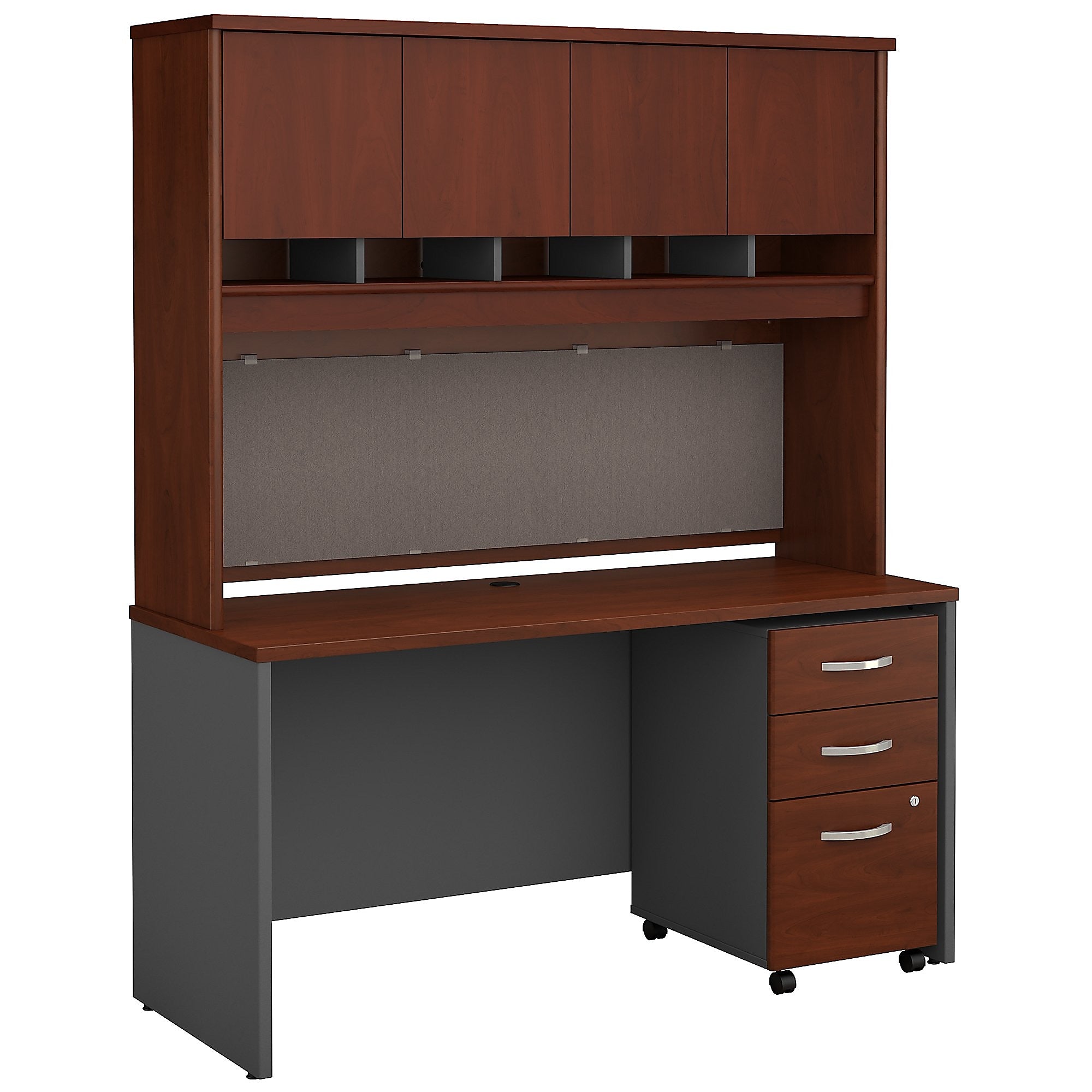 Bush Business Furniture Westfield 60"W Office Desk with Hutch and Mobile File Cabinet, Hansen Cherry (SRC014HCSU)