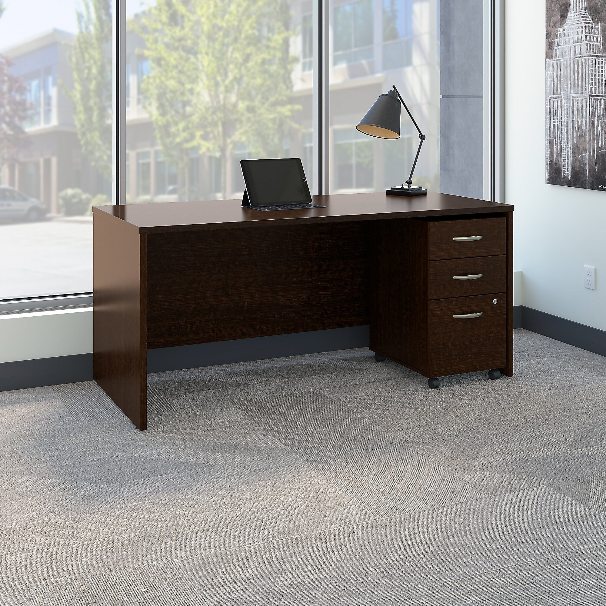 Bush Business Furniture Westfield 66W x 30D Office Desk with Mobile File Cabinet, Mocha Cherry (SRC015MRSU)