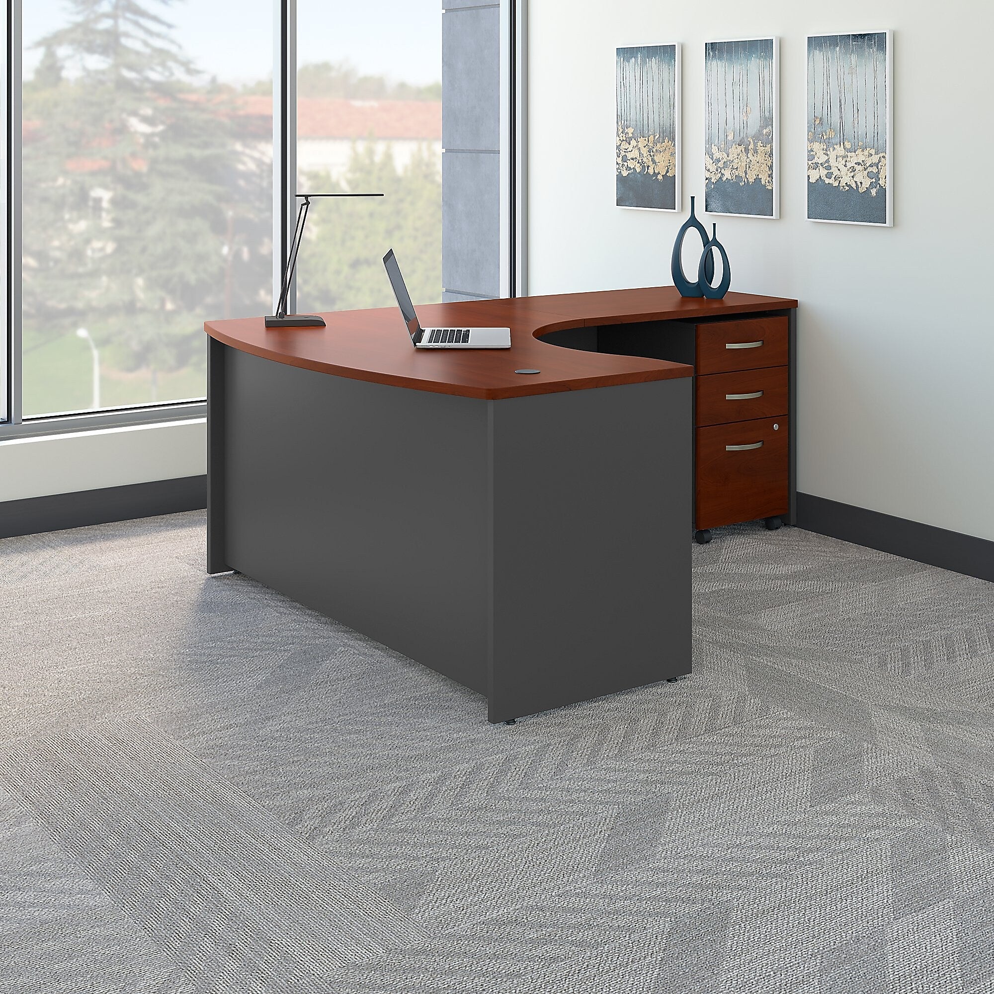 Bush Business Furniture Westfield Right Handed L Shaped Desk with Mobile File Cabinet, Hansen Cherry (SRC007HCRSU)