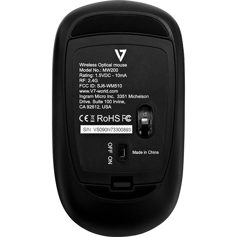 V7 Wireless Ambidextrous Optical Mouse, Black (MW200-1N)