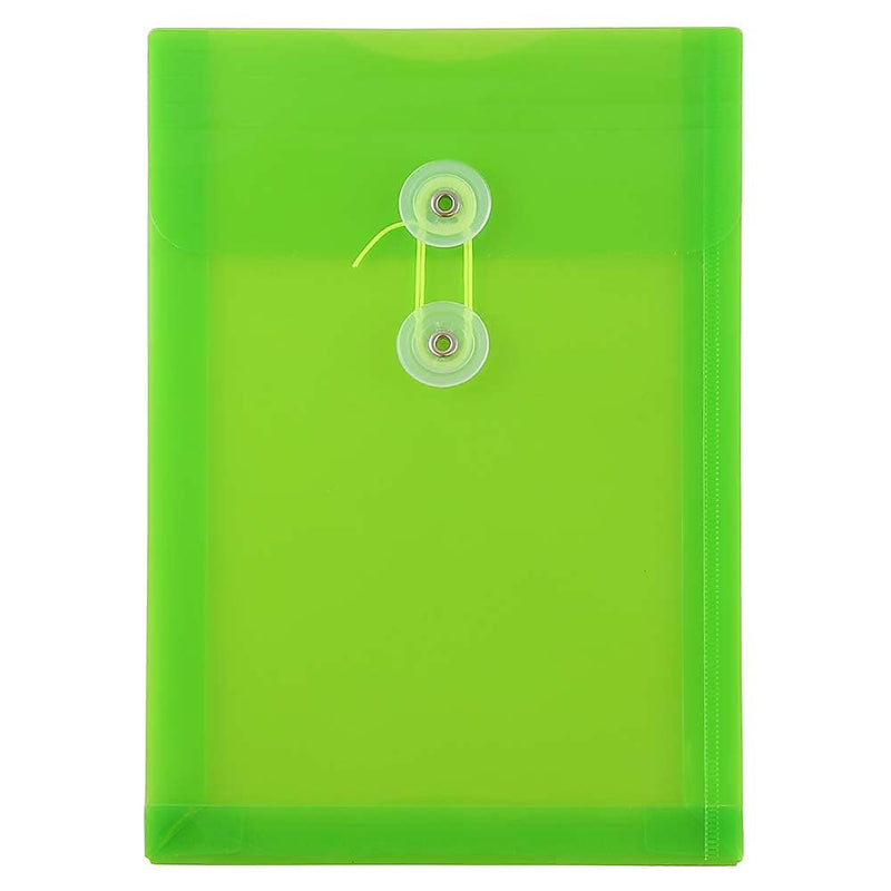 JAM Paper Plastic Filing Envelope with Button & String Closure, Lime Green, 120/Box (472B1LIB)