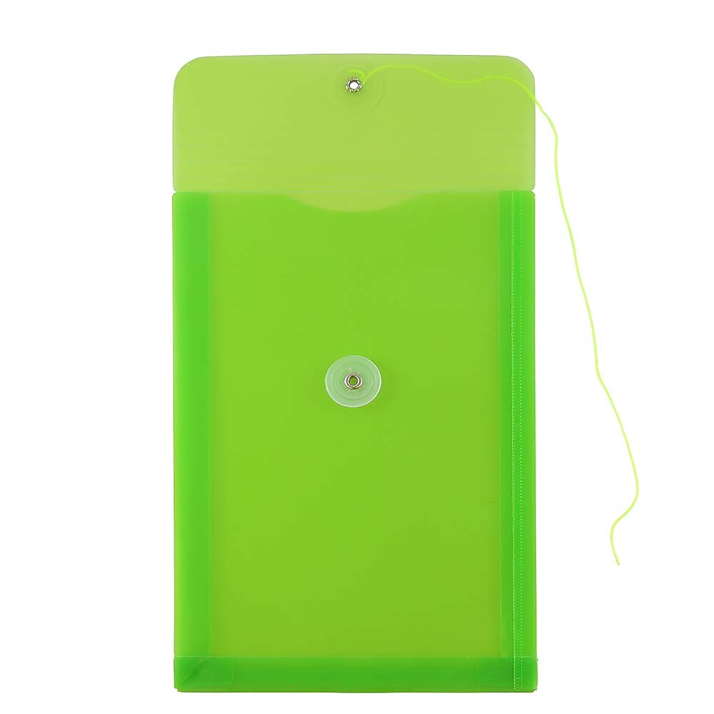 JAM Paper Plastic Filing Envelope with Button & String Closure, Lime Green, 12/Pack (472B1LI)