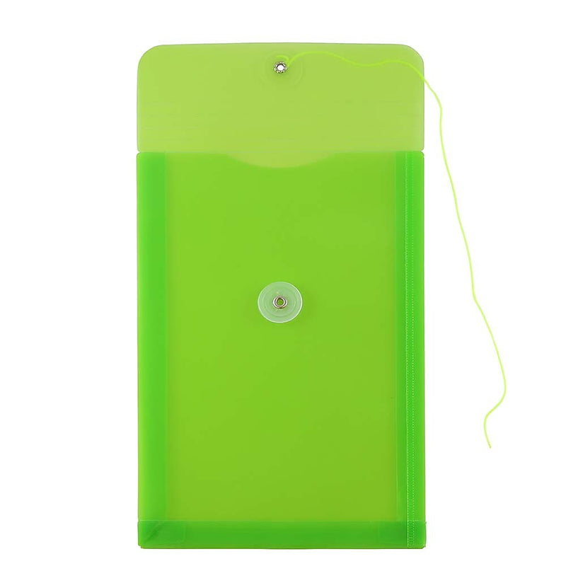 JAM Paper Plastic Filing Envelope with Button & String Closure, Lime Green, 12/Pack (472B1LI)