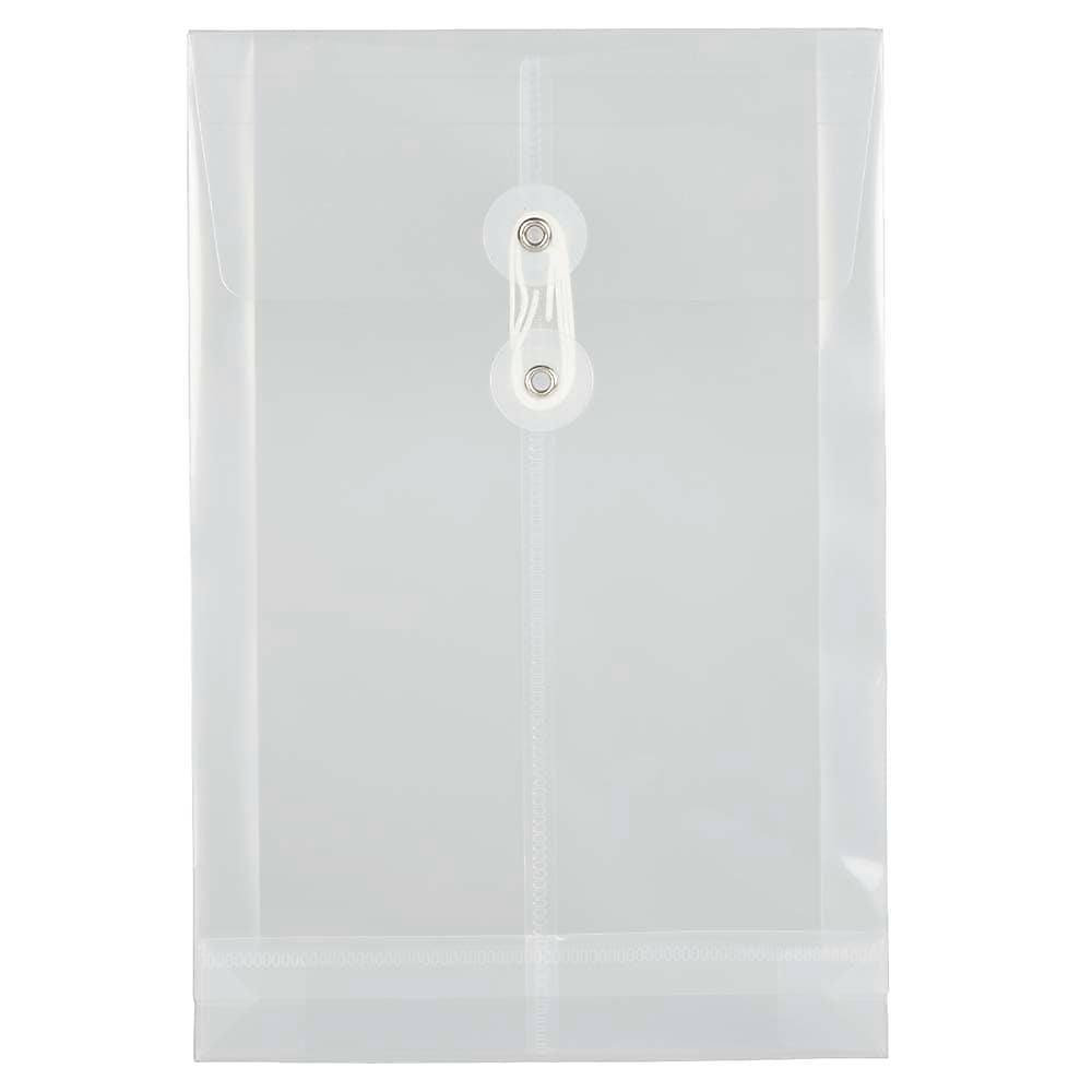 JAM Paper Plastic Filing Envelope with Button & String Closure, Clear, 12/Pack (472B1CL)