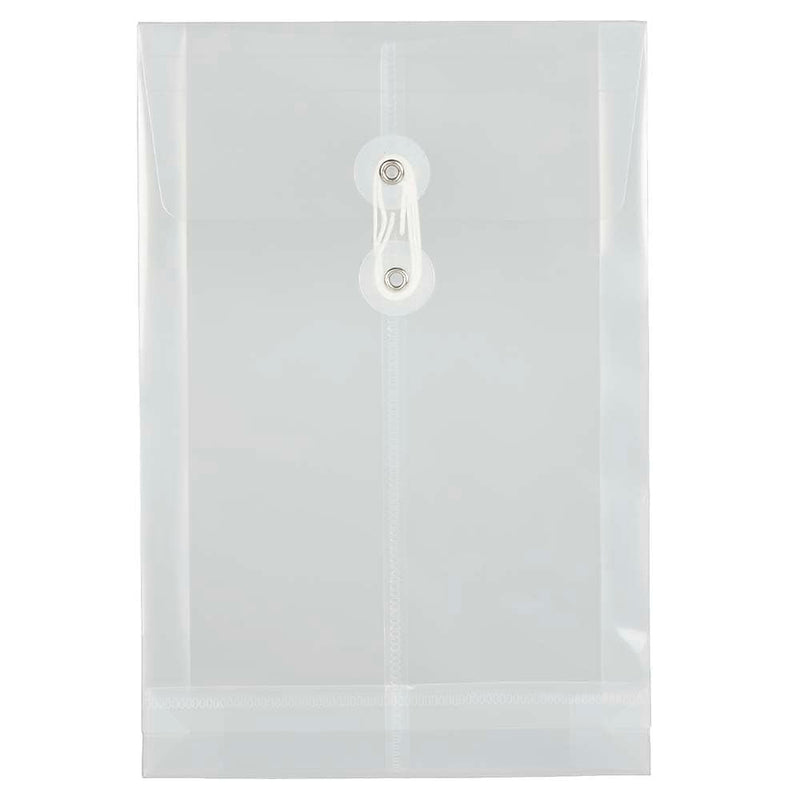 JAM Paper Plastic Filing Envelope with Button & String Closure, Clear, 12/Pack (472B1CL)