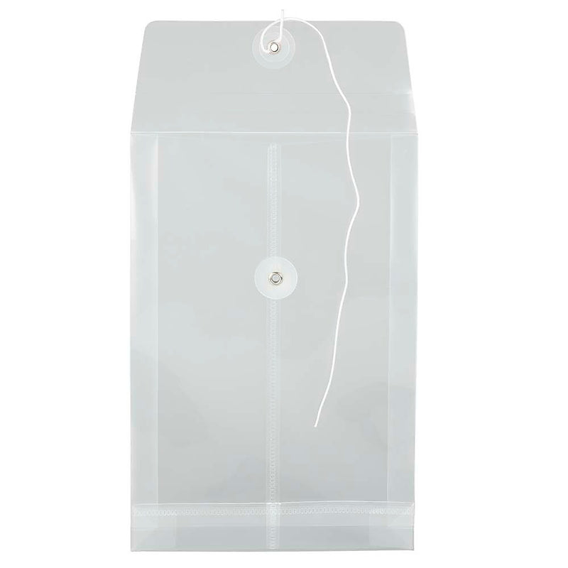 JAM Paper Plastic Filing Envelope with Button & String Closure, Clear, 12/Pack (472B1CL)