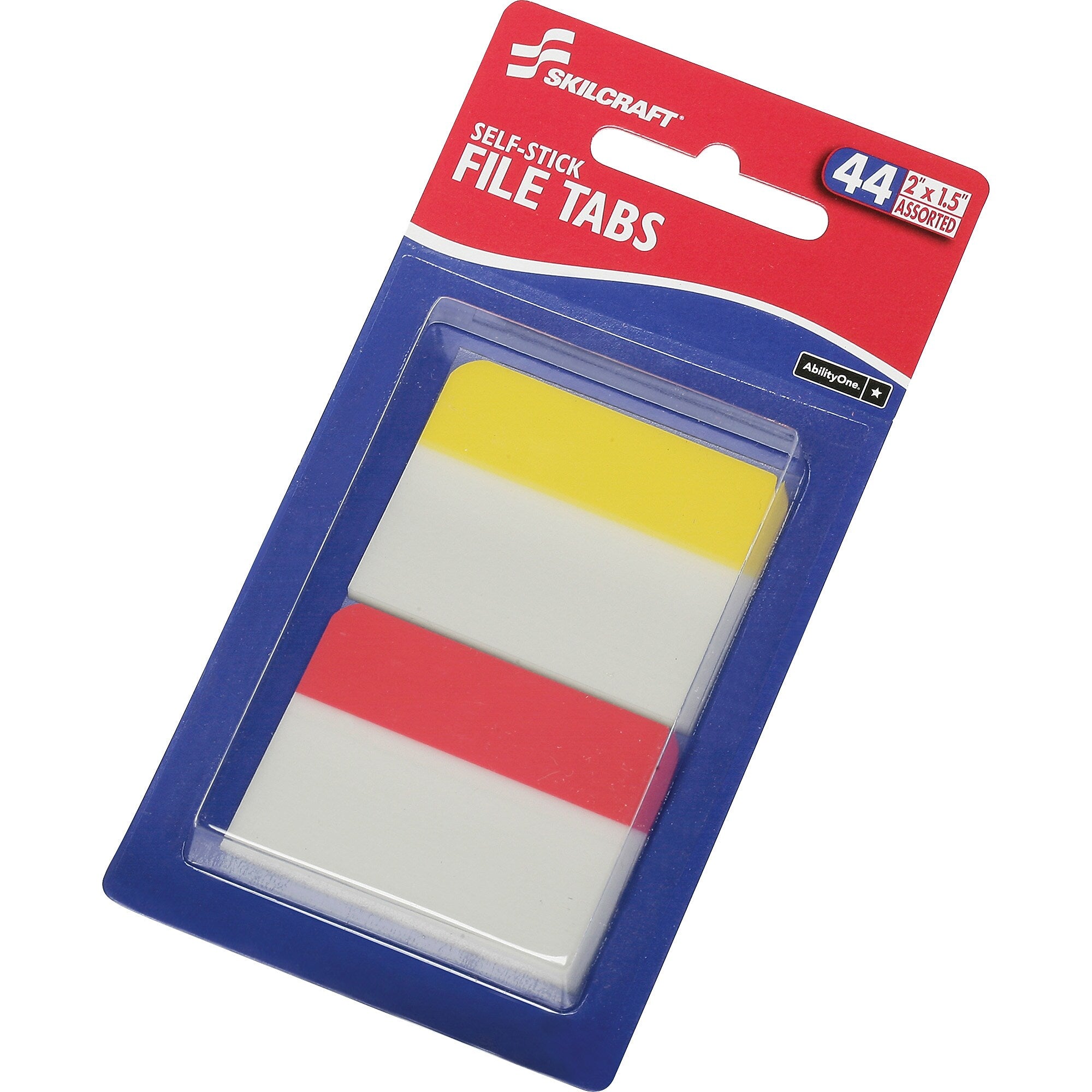 AbilityOne SKILCRAFT Self-stick File Tabs, 1.50" Tab Height x 2" Tab Width, Self-adhesive, Assorted Tab(s), 66/Pk, TAA Compliant