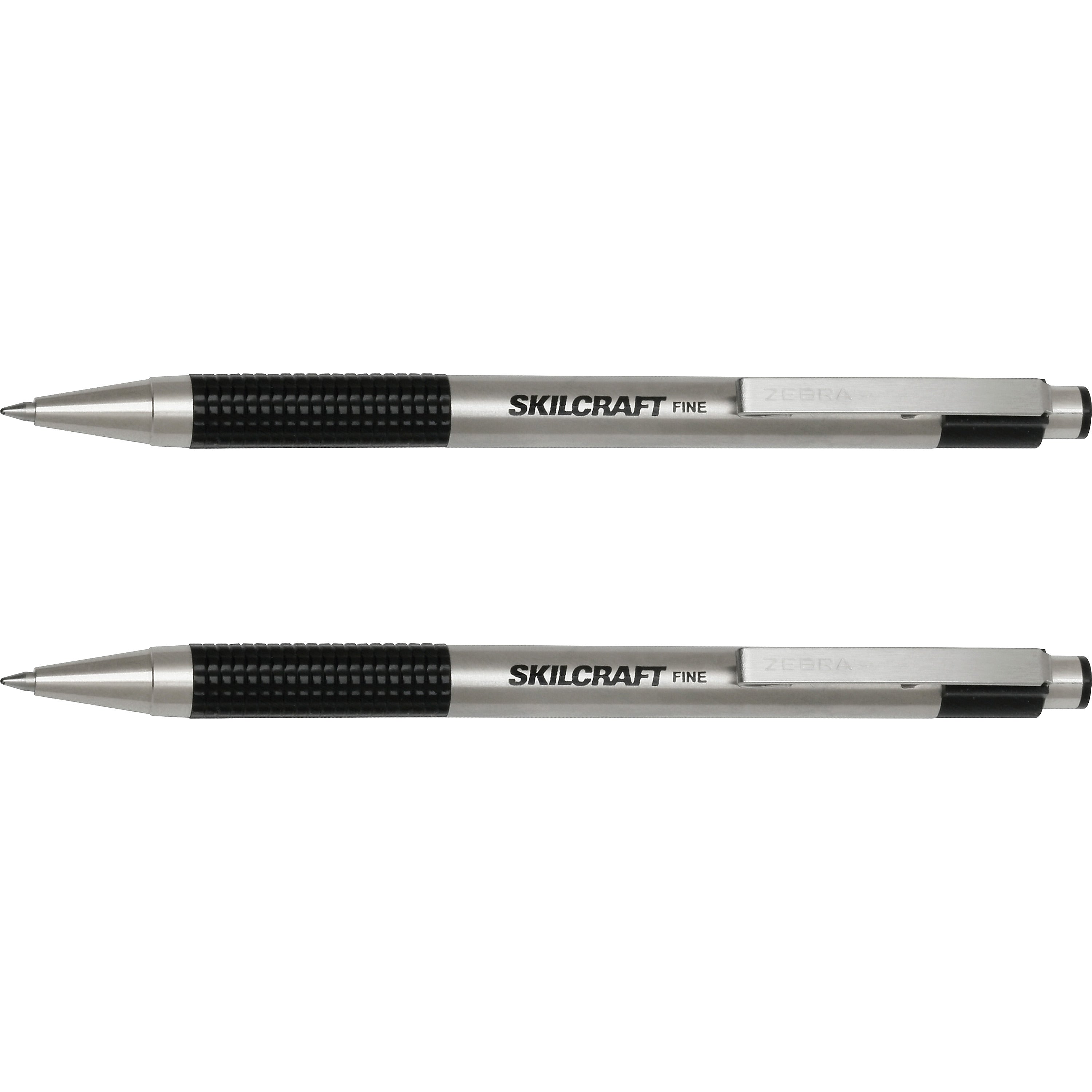 AbilityOne SKILCRAFT Retractable Ballpoint Pen, 0.7 mm Pen Point Size, Black, Stainless Steel Barrel, 2/Pack