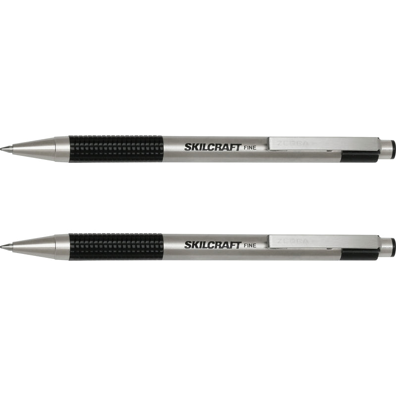 AbilityOne SKILCRAFT Retractable Ballpoint Pen, 0.7 mm Pen Point Size, Black, Stainless Steel Barrel, 2/Pack