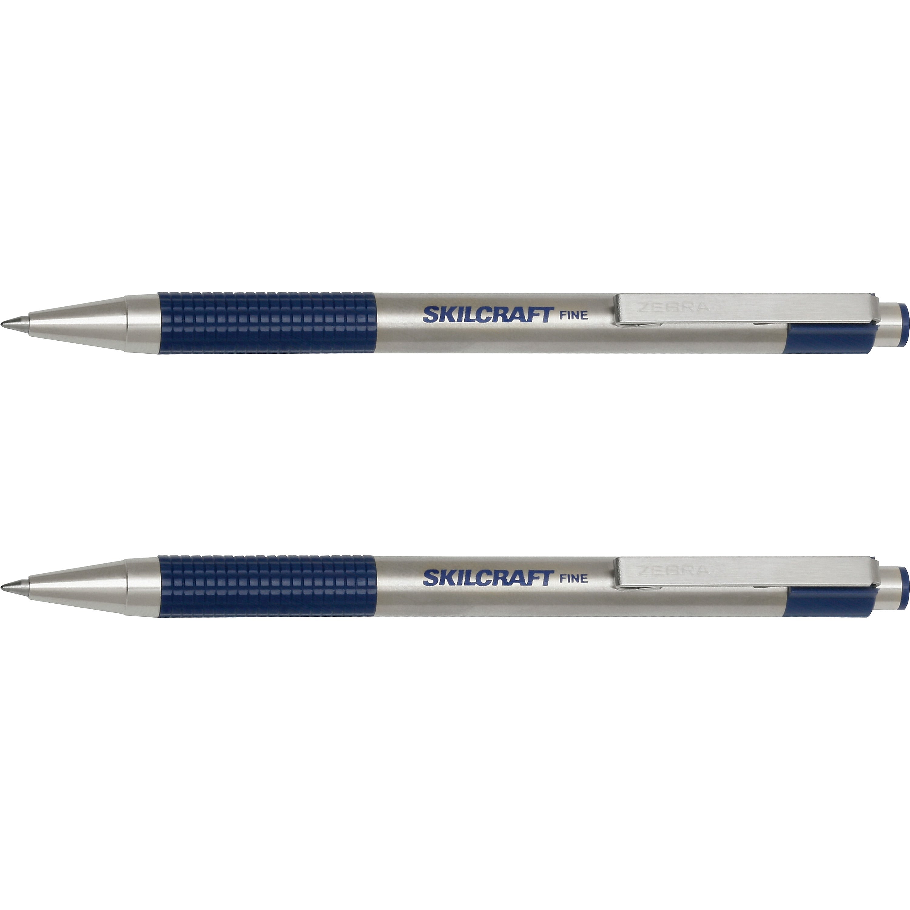 AbilityOne SKILCRAFT Retractable Ballpoint Pen, 0.7 mm Pen Point Size, Blue, Stainless Steel Barrel, 2/Pack