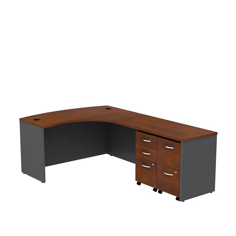 Bush Business Furniture Westfield Bow Front Right Handed L Shaped Desk w/ 2 Mobile Pedestals, Hansen Cherry (SRC034HCRSU)