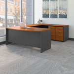 Bush Business Furniture Westfield 72W x 36D Bow Front U Shaped Desk w/ Mobile File Cabinets, Natural Cherry (SRC043NCSU)