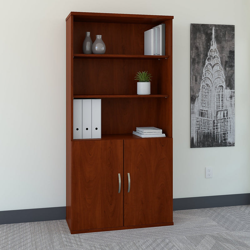 Bush Business Furniture Westfield 73"H 5-Shelf Bookcase with Adjustable Shelves, Hansen Cherry Laminated Wood (SRC103HC)