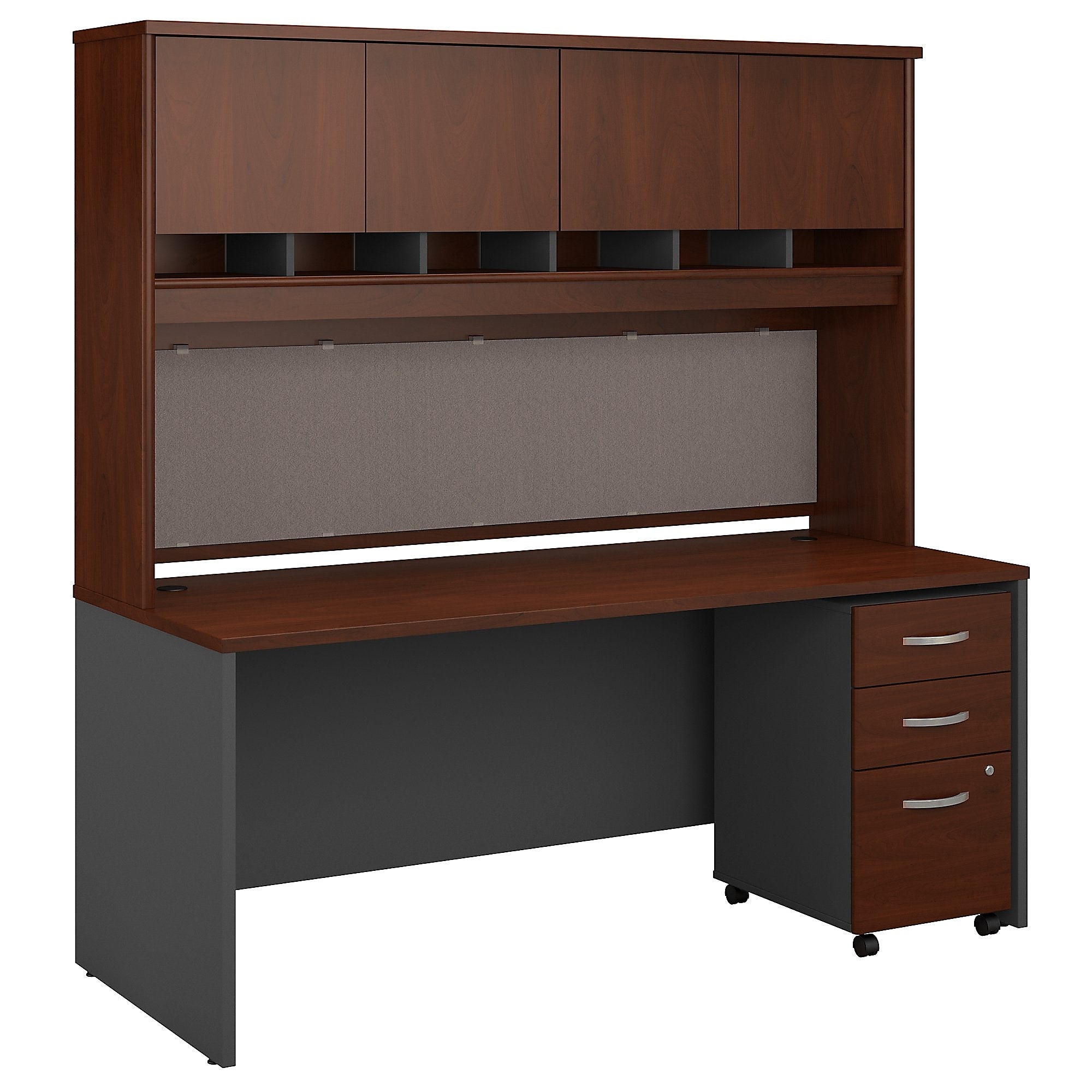 Bush Business Furniture Westfield 72"W Office Desk with Hutch and Mobile File Cabinet, Hansen Cherry/Graphite Gray (SRC080HCSU)