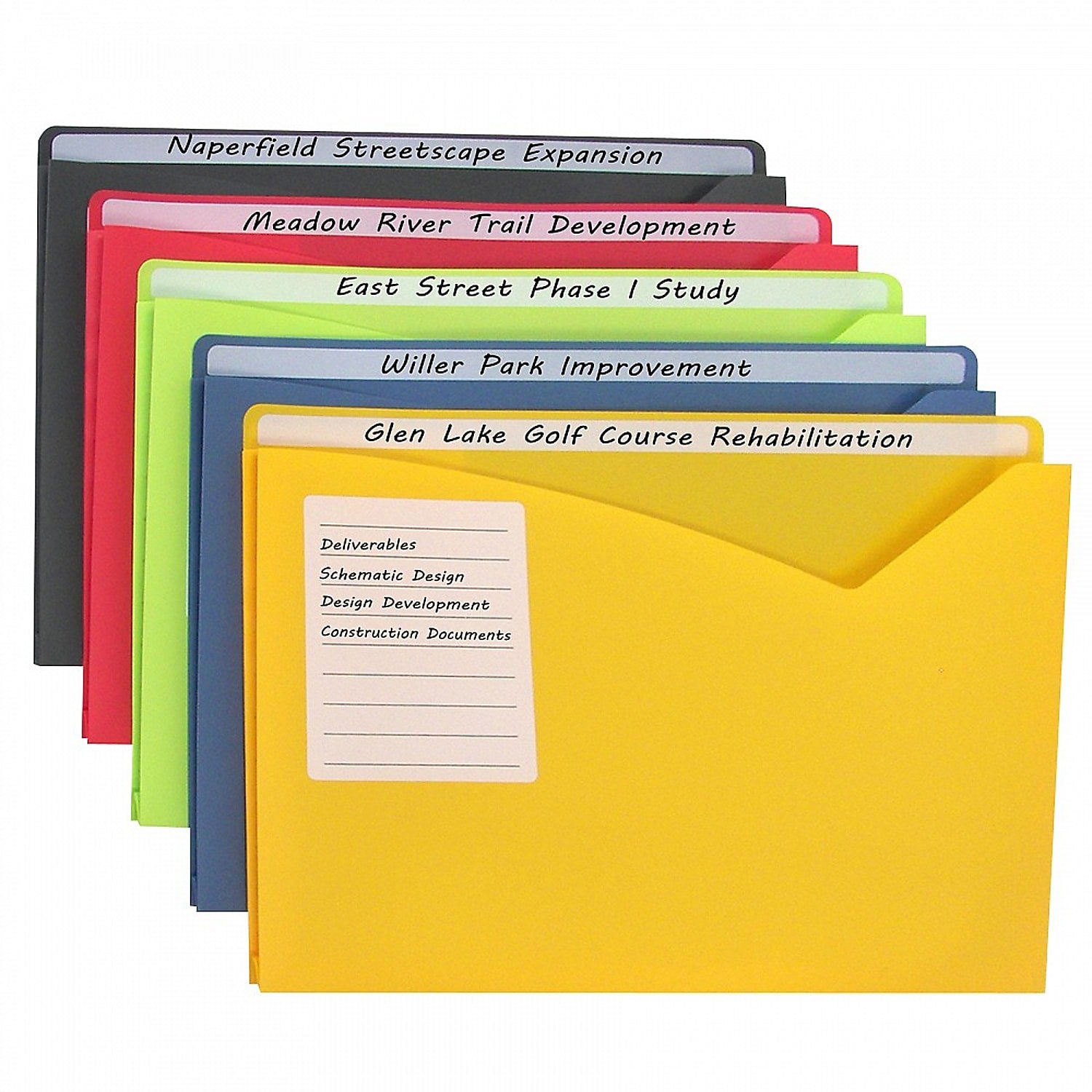C-Line Write-On Poly File Jackets, 1" Expansion, Full Length Tab, Assorted Colors, Box of 25 (CLI63060)