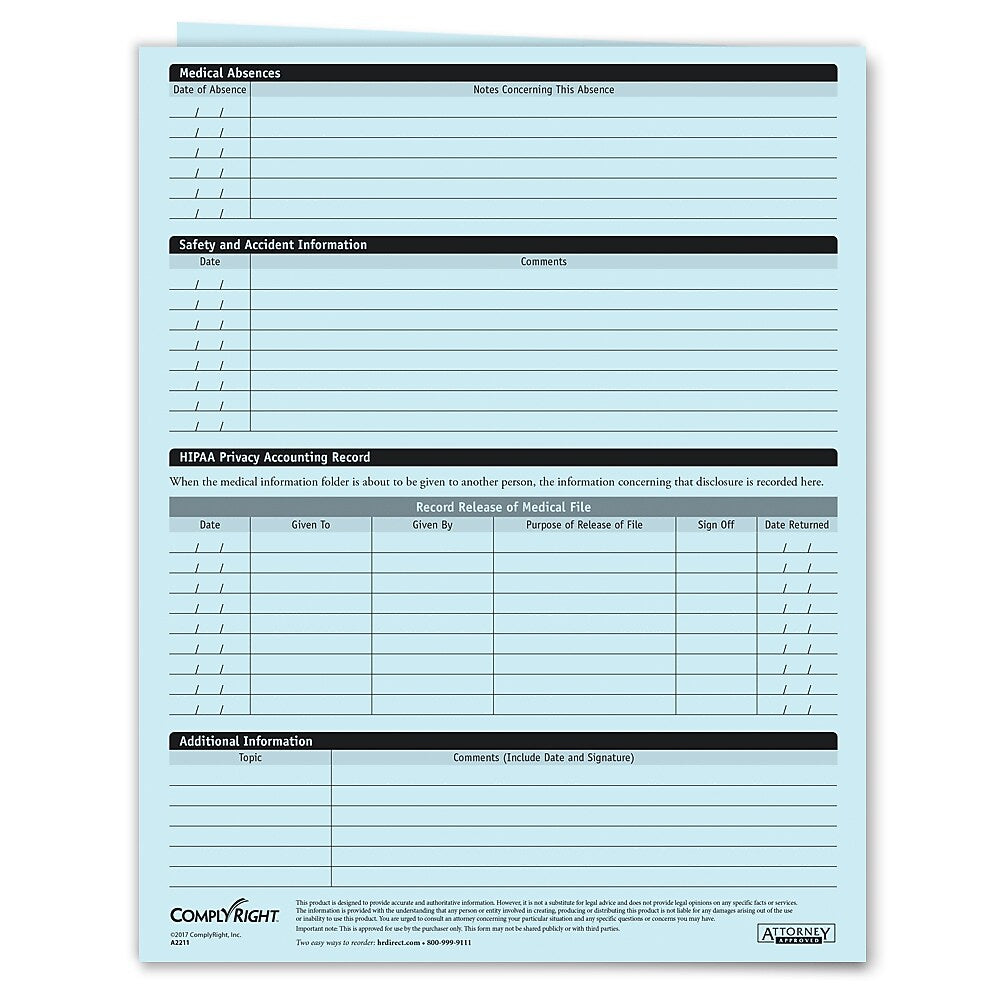 ComplyRight Confidential Employee Medical Records Folder, Pack of 25 (A2211)