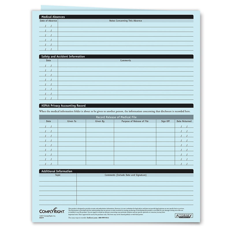 ComplyRight Confidential Employee Medical Records Folder, Pack of 25 (A2211)